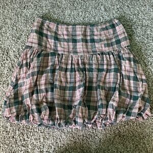 Mini green and pink plaid skirt